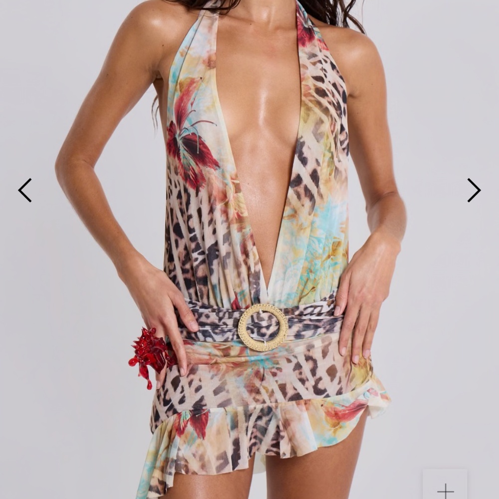 Jaded London mini Cindy plunge dress in leopard floral
